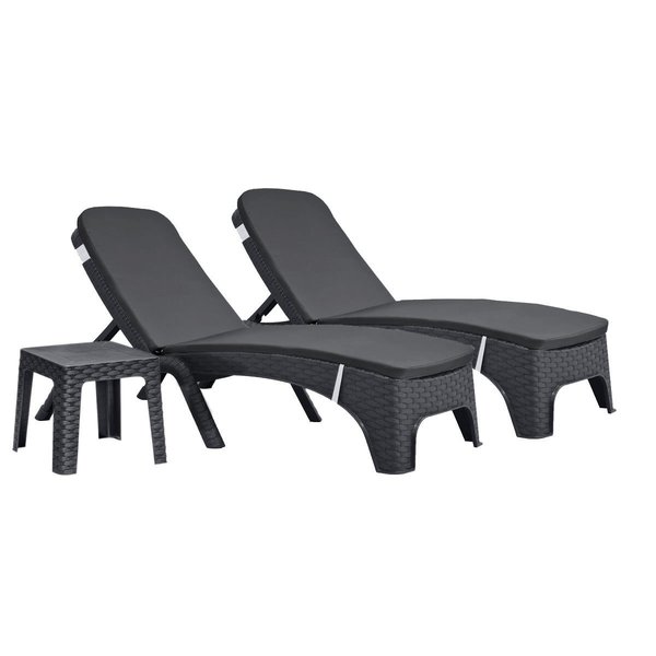 Rainbow Outdoor Roma 3-Piece Chaise Lounger Set w/cushion-Anthracite RBO-ROMA-ANT-3CL-CUSH